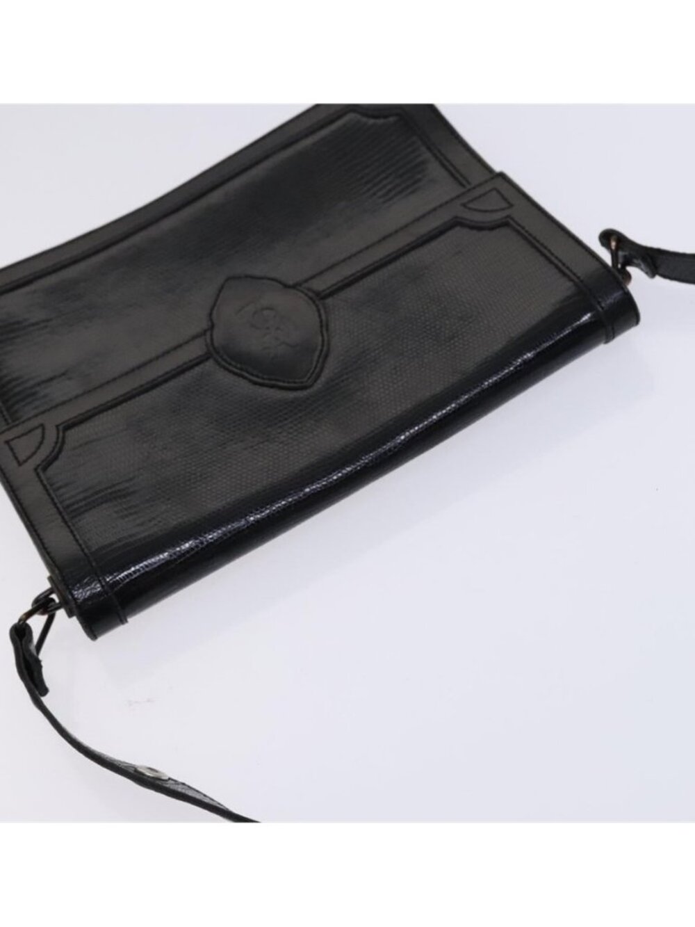 Authentic SAINT LAURENT Shoulder Bag Leather Embossed Black - Picture 13 of 16